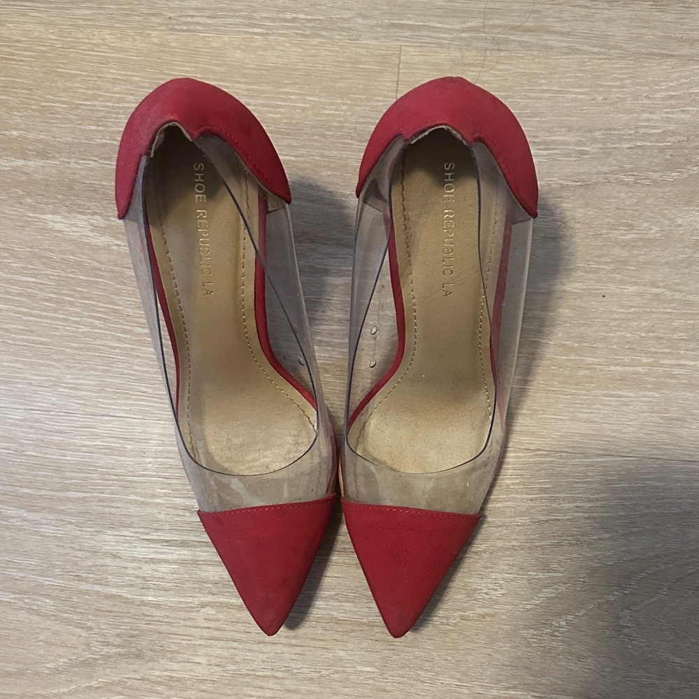 Shoe Republic LA Red and Clear Heels
